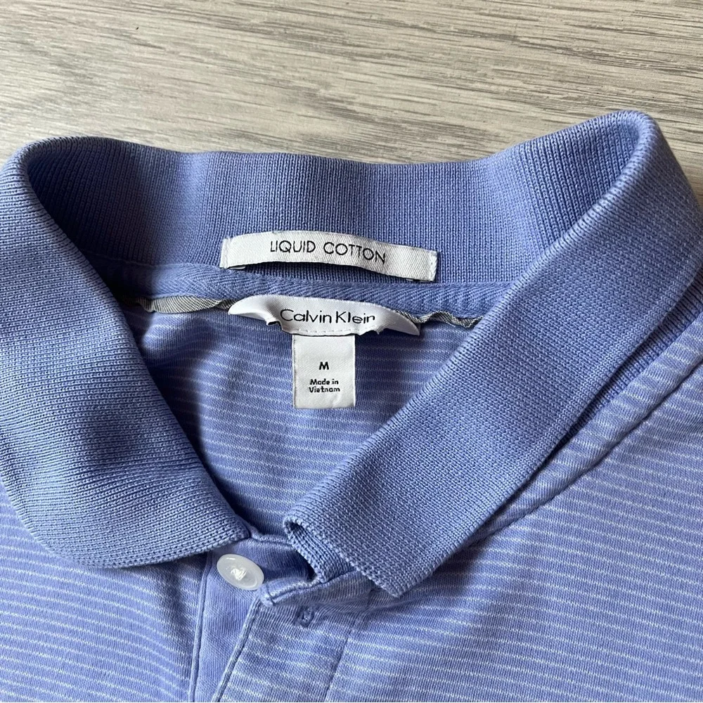 Calvin Klein Men’s Blue Polo Shirt Striped Cotton Medium EUC